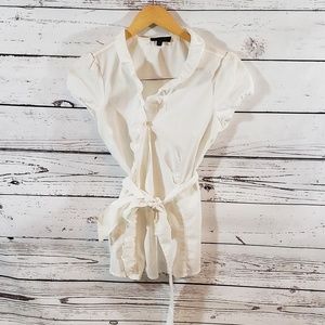 The Limited White Ruffled Collar Wrap Top SZ XS
